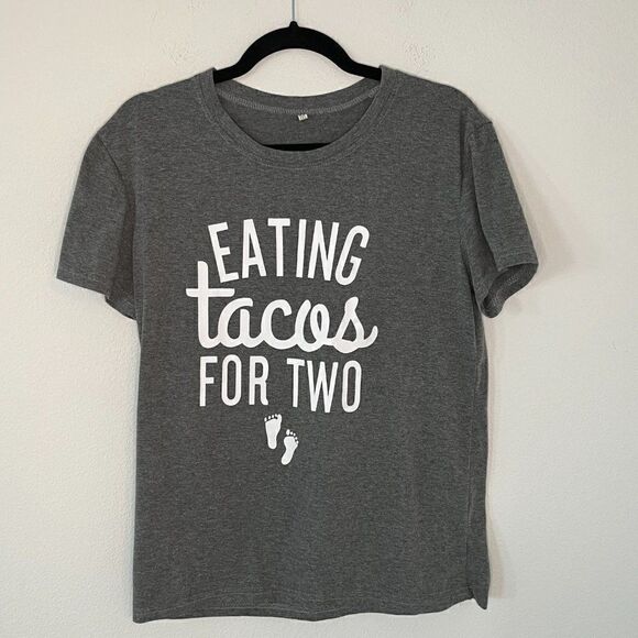 Maternity Short Sleeve T-Shirt Letter Print Eating Tacos for Two Pregnant Top M - Picture 6 of 9